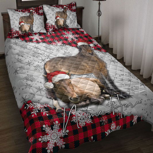 Christmas Red Plaid Horse Snowflakes Bedding Set, Christmas Beddings, Xmas Bedding Sets