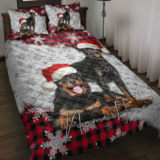 Christmas Red Plaid Rottweiler Snowflakes Bedding Set, Christmas Beddings, Xmas Bedding Sets