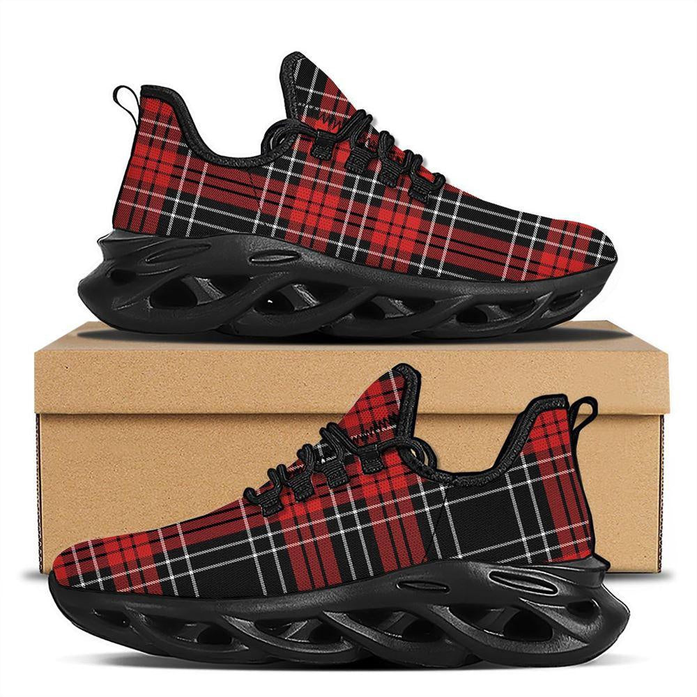Christmas Red Plaid Scottish Black Max Soul Shoes, Christmas Sneakers, Christmas Shoes, Christmas Clunky Sneaker