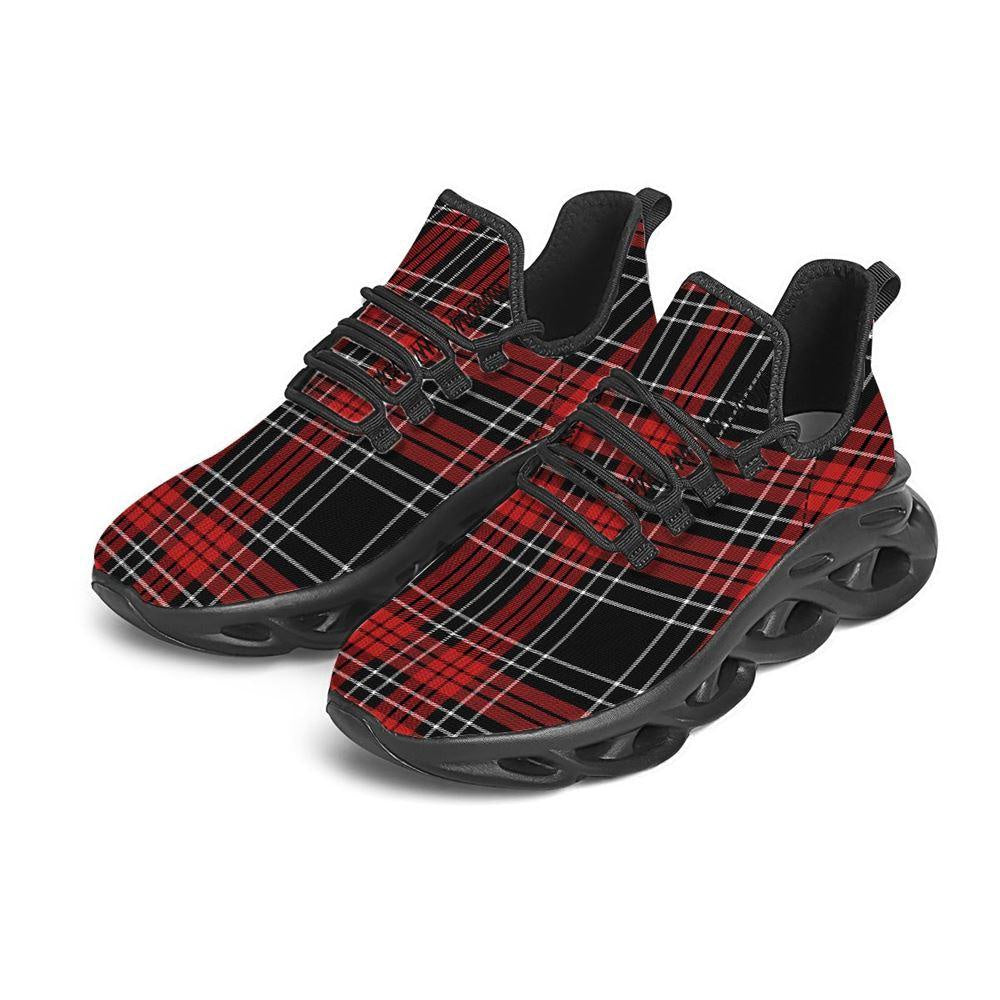 Christmas Red Plaid Scottish Black Max Soul Shoes, Christmas Sneakers, Christmas Shoes, Christmas Clunky Sneaker