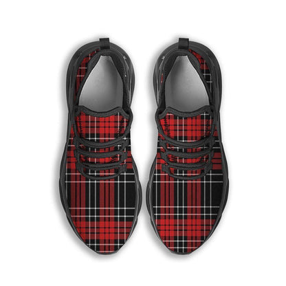 Christmas Red Plaid Scottish Black Max Soul Shoes, Christmas Sneakers, Christmas Shoes, Christmas Clunky Sneaker