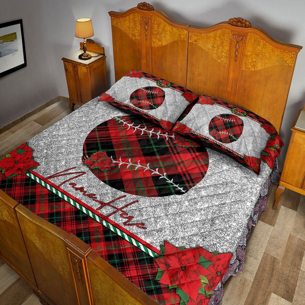 Christmas Red Plaid Softballmas Holiday Bedding Set, Christmas Beddings, Xmas Bedding Sets