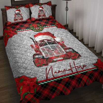 Christmas Red Plaid Truck Santa Hat Trucker Bedding Set, Christmas Beddings, Xmas Bedding Sets