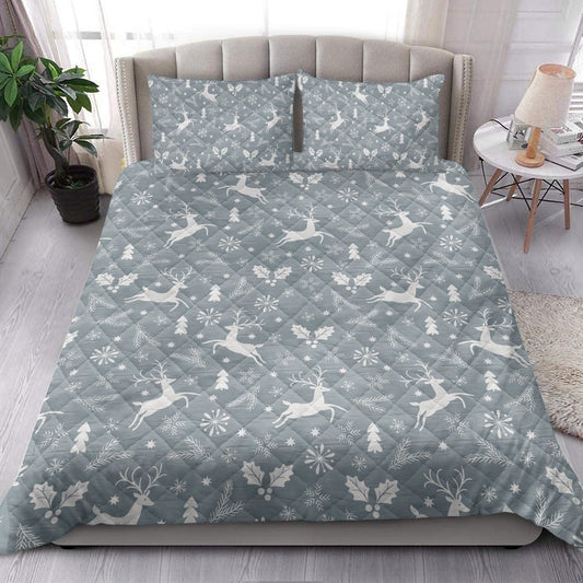 Christmas Reindeer Pine Tree Snowflakesmass Bedding Set, Christmas Beddings, Xmas Bedding Sets