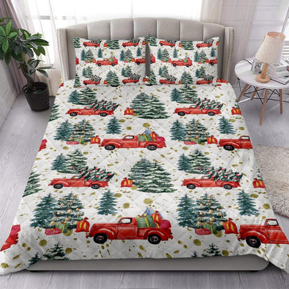 Christmas Retro Truck Andmas Tree Winter Holiday Bedding Set, Christmas Beddings, Xmas Bedding Sets