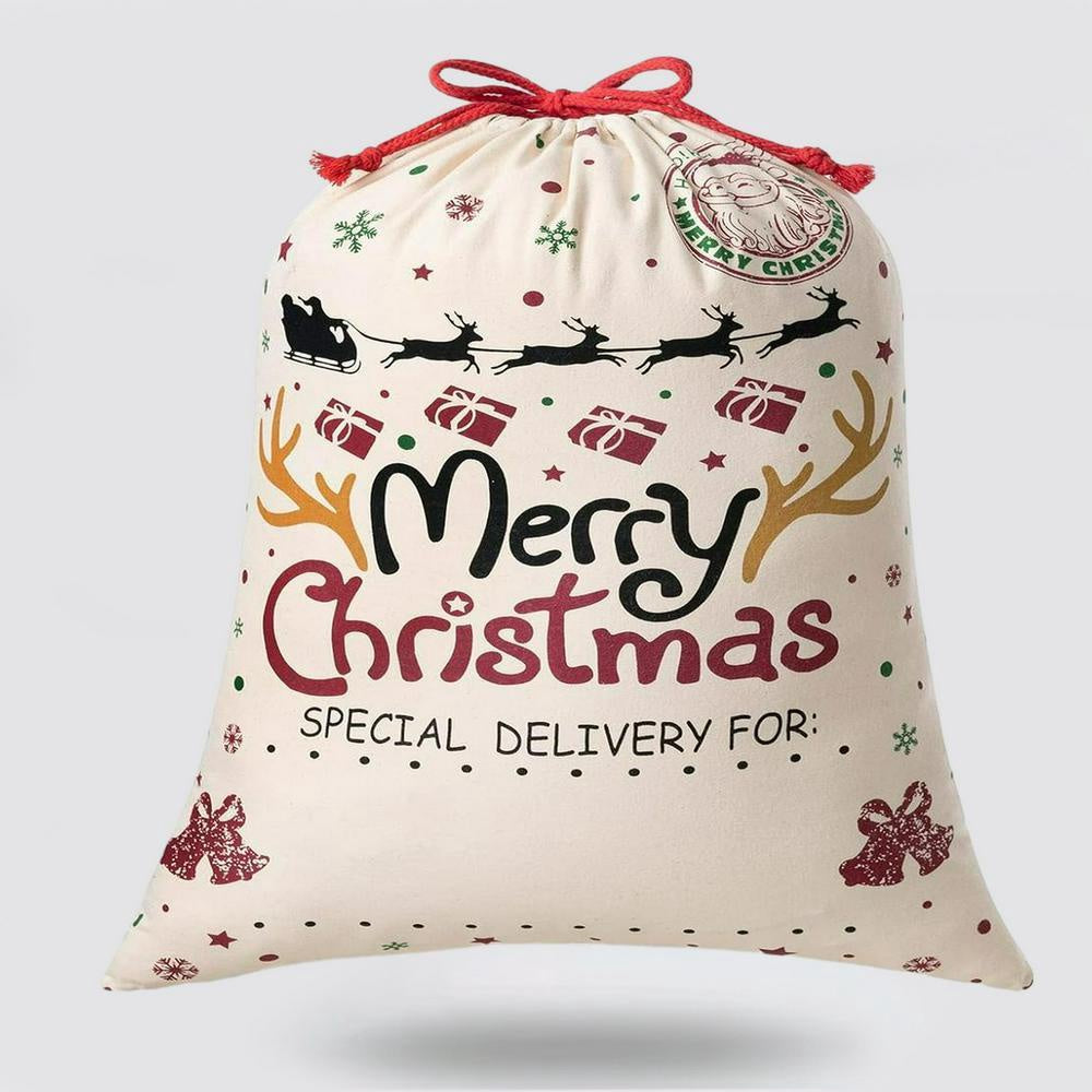 Christmas Sack, Merry Christmas Logo Santa Print Sack, Christmas Santa ...