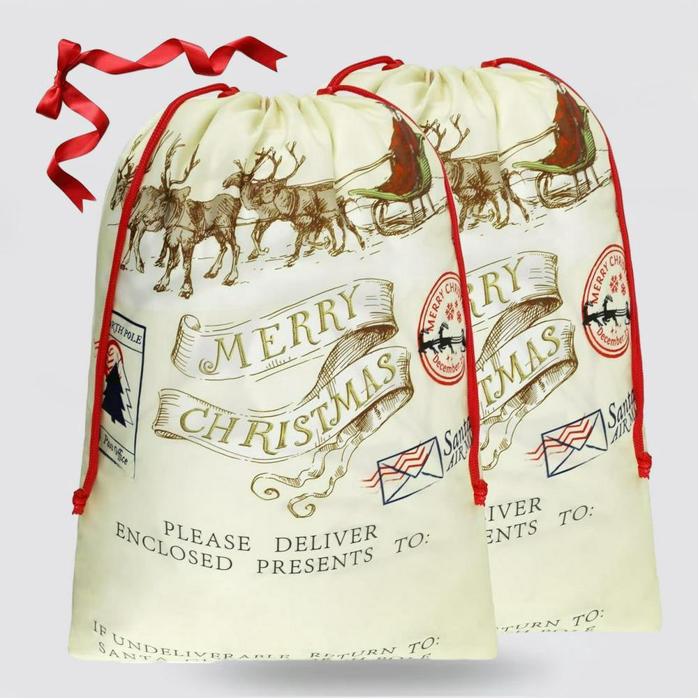 Christmas Sack, Merry Christmas Reindeer And Santa Print Sacks, Christmas Santa Sacks, Christmas Bag, Christmas Gift