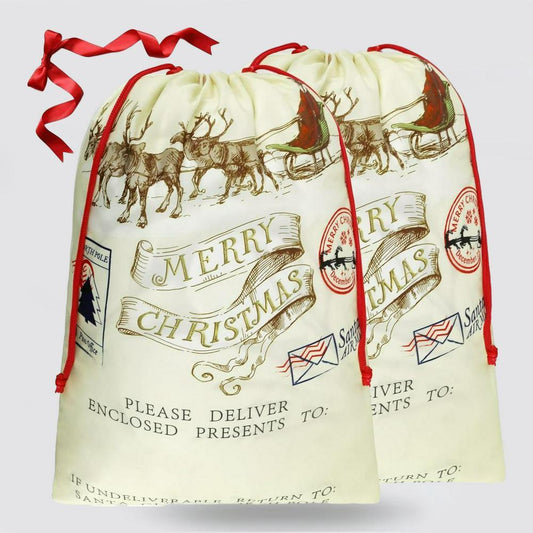 Christmas Sack, Merry Christmas Reindeer And Santa Print Sacks, Christmas Santa Sacks, Christmas Bag, Christmas Gift