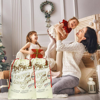 Christmas Sack, Merry Christmas Reindeer And Santa Print Sacks, Christmas Santa Sacks, Christmas Bag, Christmas Gift