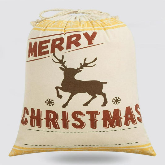 Christmas Sack, Merry Christmas Reindeer Print Sack, Christmas Santa Sacks, Christmas Bag, Christmas Gift