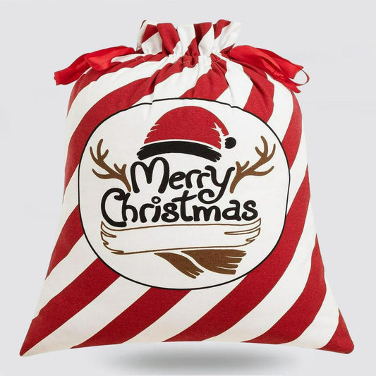 Christmas Sack, Merry Christmas Reindeer Santa Hat Print Sack, Christmas Santa Sacks, Christmas Bag, Christmas Gift