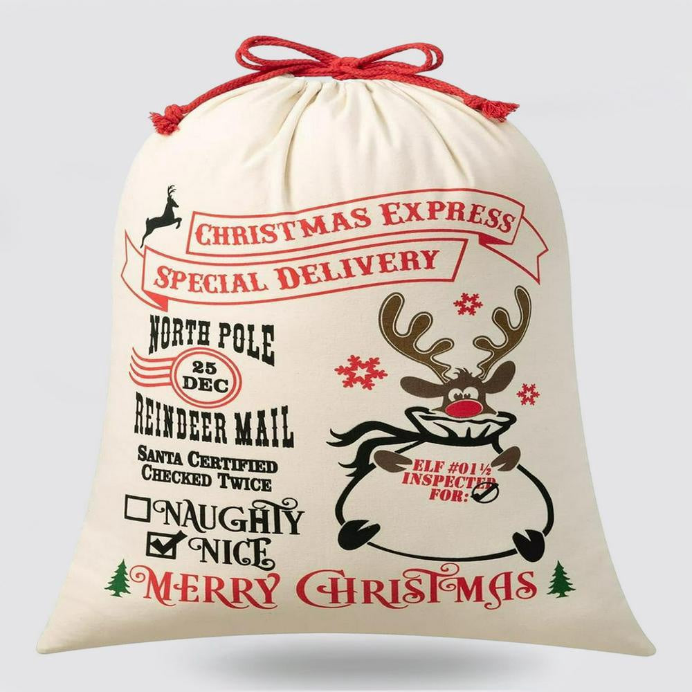 Christmas Sack, Merry Christmas Reindeer With Tree Sack, Christmas Santa Sacks, Christmas Bag, Christmas Gift