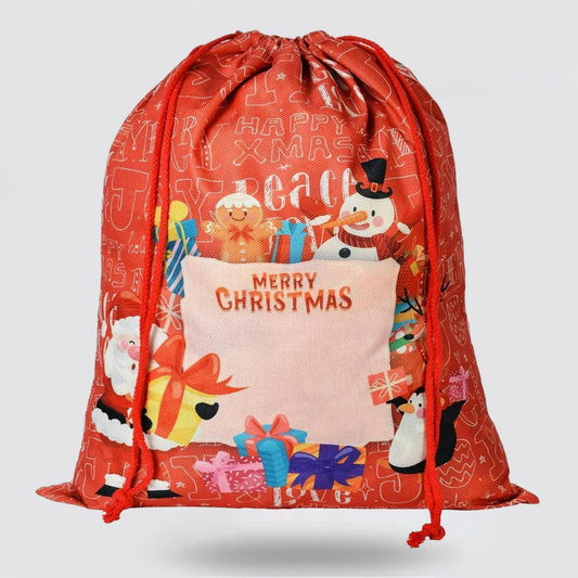 Christmas Sack, Merry Christmas Santa And Snowman Print Sack, Christmas Santa Sacks, Christmas Bag, Christmas Gift