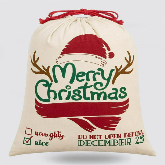 Christmas Sack, Merry Christmas Santa Hat Print Sacks, Christmas Santa Sacks, Christmas Bag, Christmas Gift
