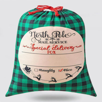 Christmas Sack, North Pole Blue Caro Christmas Sack, Christmas Santa Sacks, Christmas Bag, Christmas Gift