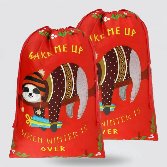 Christmas Sack, Red Sloth Print Christmas Sack, Christmas Santa Sacks, Christmas Bag, Christmas Gift
