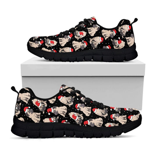 Christmas Santa Pug Pattern Print Shoes Sneaker, Christmas Shoes, Chistmas Sneaker, Christmas Running Shoes