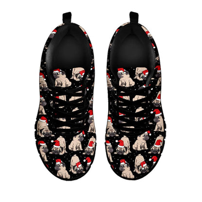 Christmas Santa Pug Pattern Print Shoes Sneaker, Christmas Shoes, Chistmas Sneaker, Christmas Running Shoes