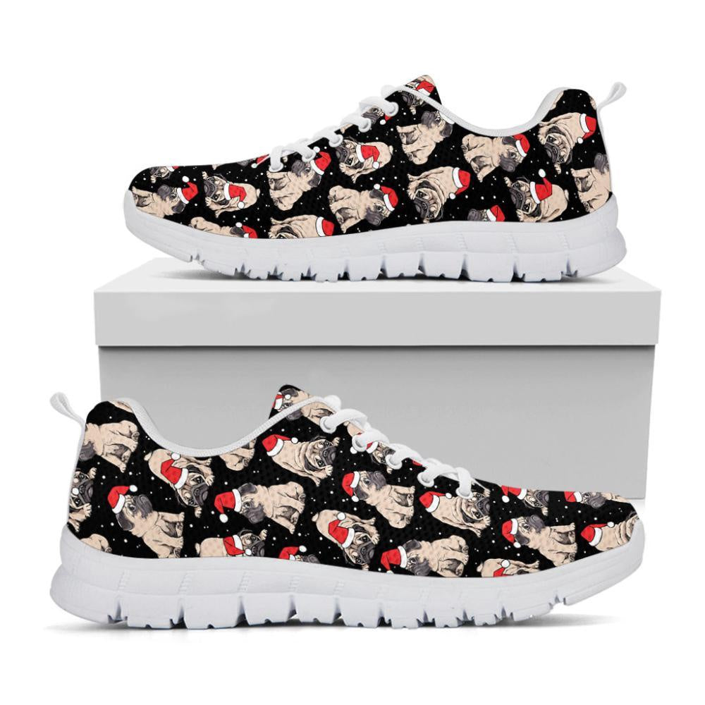 Christmas Santa Pug Pattern Print Shoes Sneaker, Christmas Shoes, Chistmas Sneaker, Christmas Running Shoes