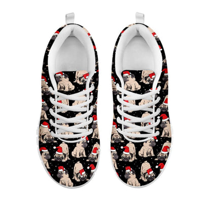 Christmas Santa Pug Pattern Print Shoes Sneaker, Christmas Shoes, Chistmas Sneaker, Christmas Running Shoes