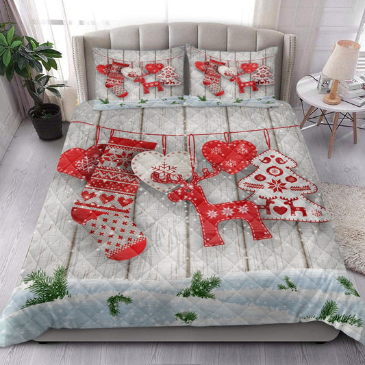 Christmas Scandinavian Hearts Deer Treesanta Stockingmas Bedding Set, Christmas Beddings, Xmas Bedding Sets