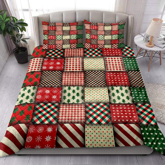 Christmas Seamless Patchwork Plaid Xmas Holidays Bedding Set, Christmas Beddings, Xmas Bedding Sets