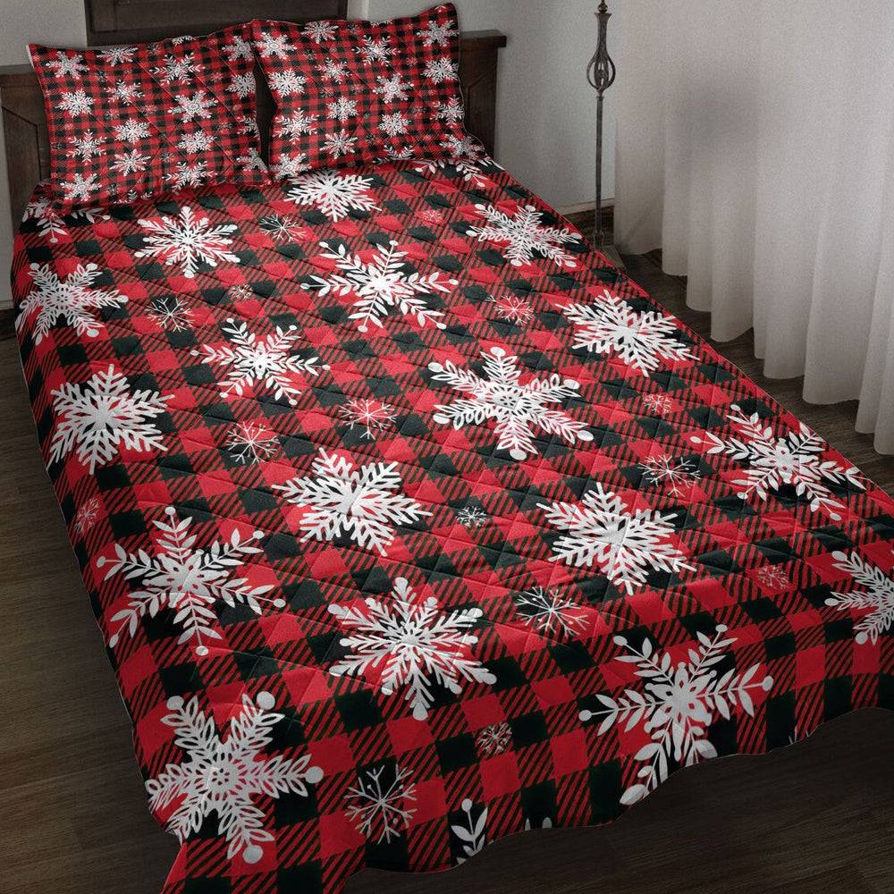 Christmas Snowflake Red Buffalo Plaid Winter Holiday Bedding Set, Christmas Beddings, Xmas Bedding Sets