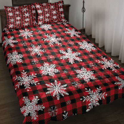 Christmas Snowflake Red Buffalo Plaid Winter Holiday Bedding Set, Christmas Beddings, Xmas Bedding Sets