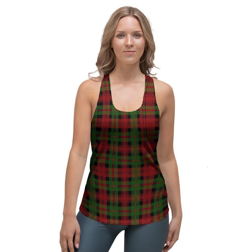 Christmas Tartan Red Plaid Women's Racerback Tank Top, Christmas Tank Top, Women Christmas Clothing
