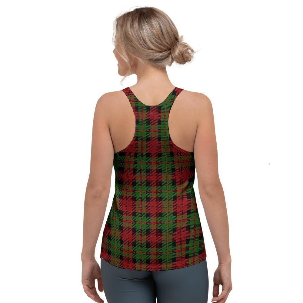 Christmas Tartan Red Plaid Women's Racerback Tank Top, Christmas Tank Top, Women Christmas Clothing