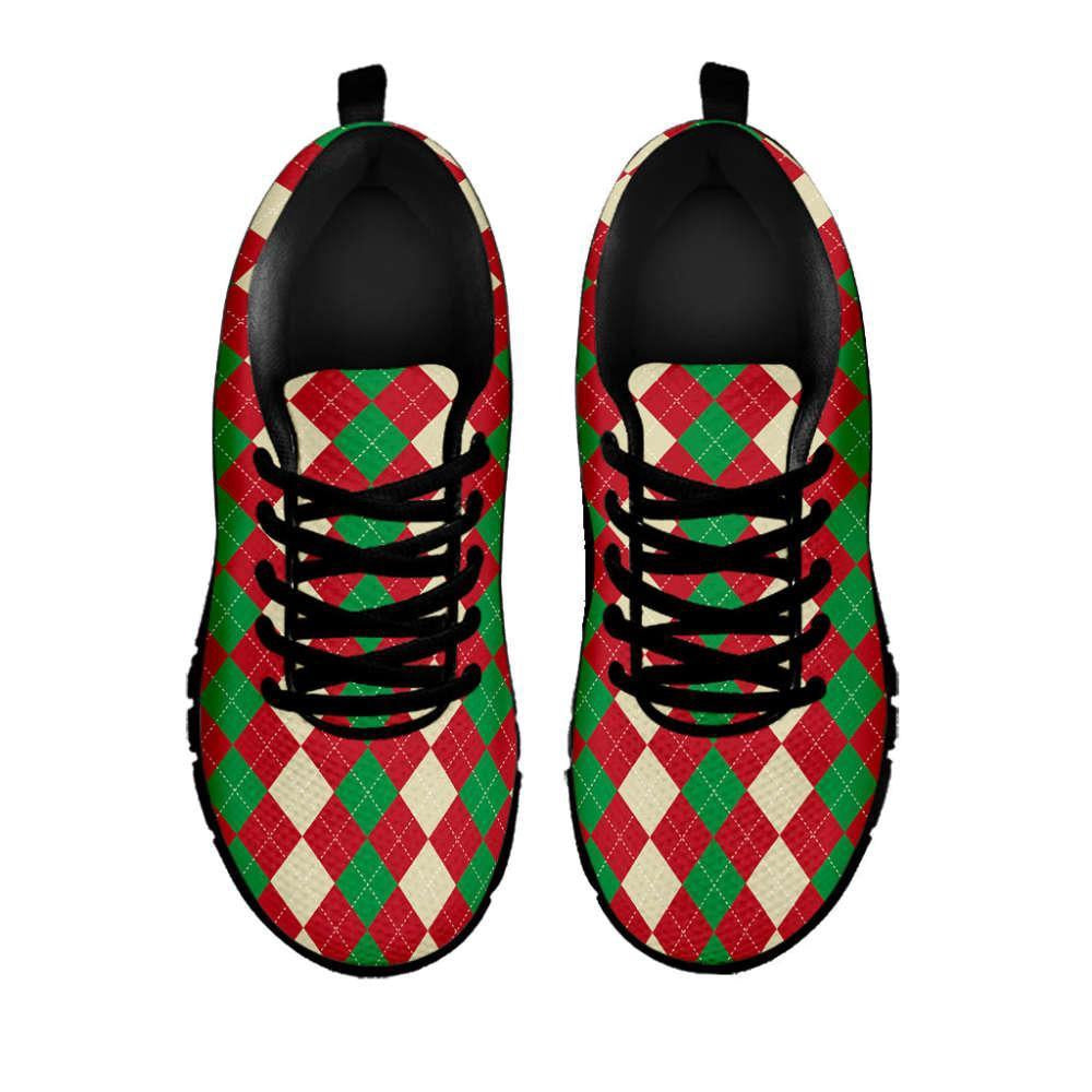 Christmas Themed Argyle Pattern Print Shoes Sneaker, Christmas Shoes, Chistmas Sneaker, Christmas Running Shoes