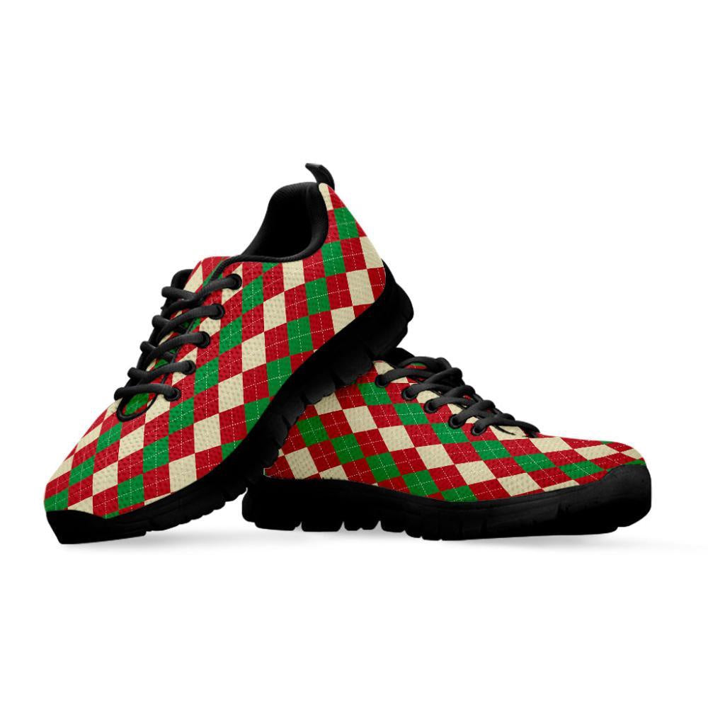 Christmas Themed Argyle Pattern Print Shoes Sneaker, Christmas Shoes, Chistmas Sneaker, Christmas Running Shoes