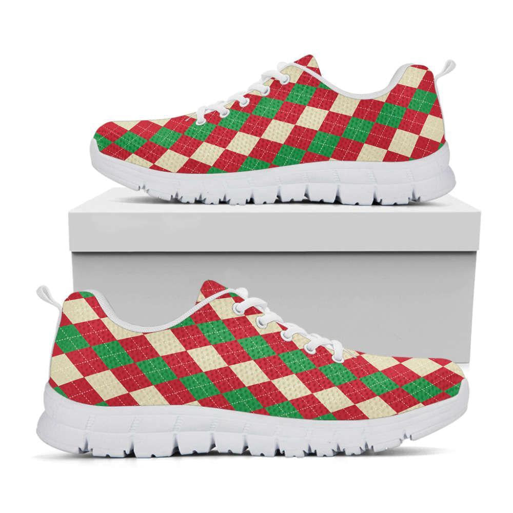 Christmas Themed Argyle Pattern Print Shoes Sneaker, Christmas Shoes, Chistmas Sneaker, Christmas Running Shoes