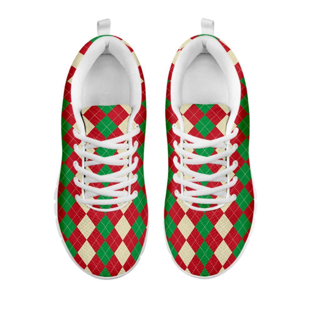 Christmas Themed Argyle Pattern Print Shoes Sneaker, Christmas Shoes, Chistmas Sneaker, Christmas Running Shoes