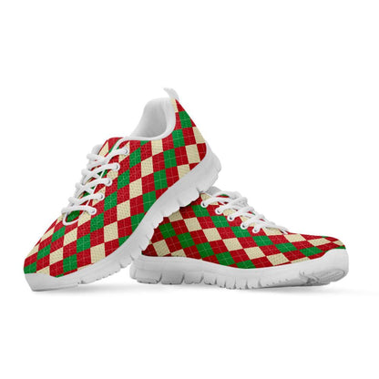 Christmas Themed Argyle Pattern Print Shoes Sneaker, Christmas Shoes, Chistmas Sneaker, Christmas Running Shoes