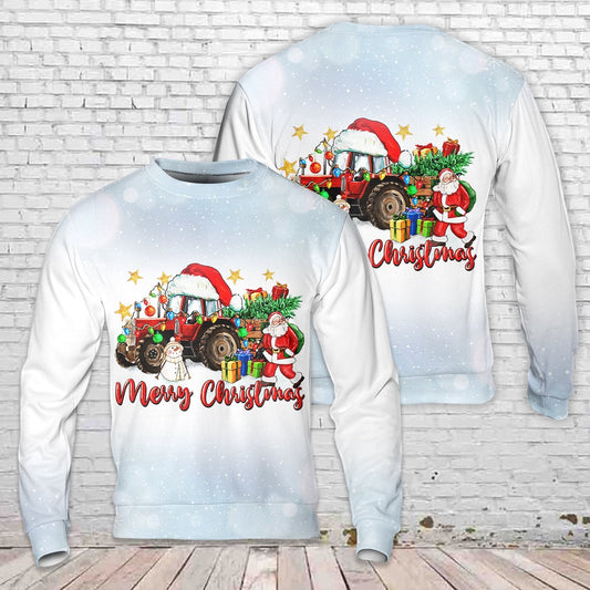 Christmas Tractor With Santa And Snowman Christmas Sweater, Christmas Ugly Sweater, Sweater Xmas, Ugly Sweater