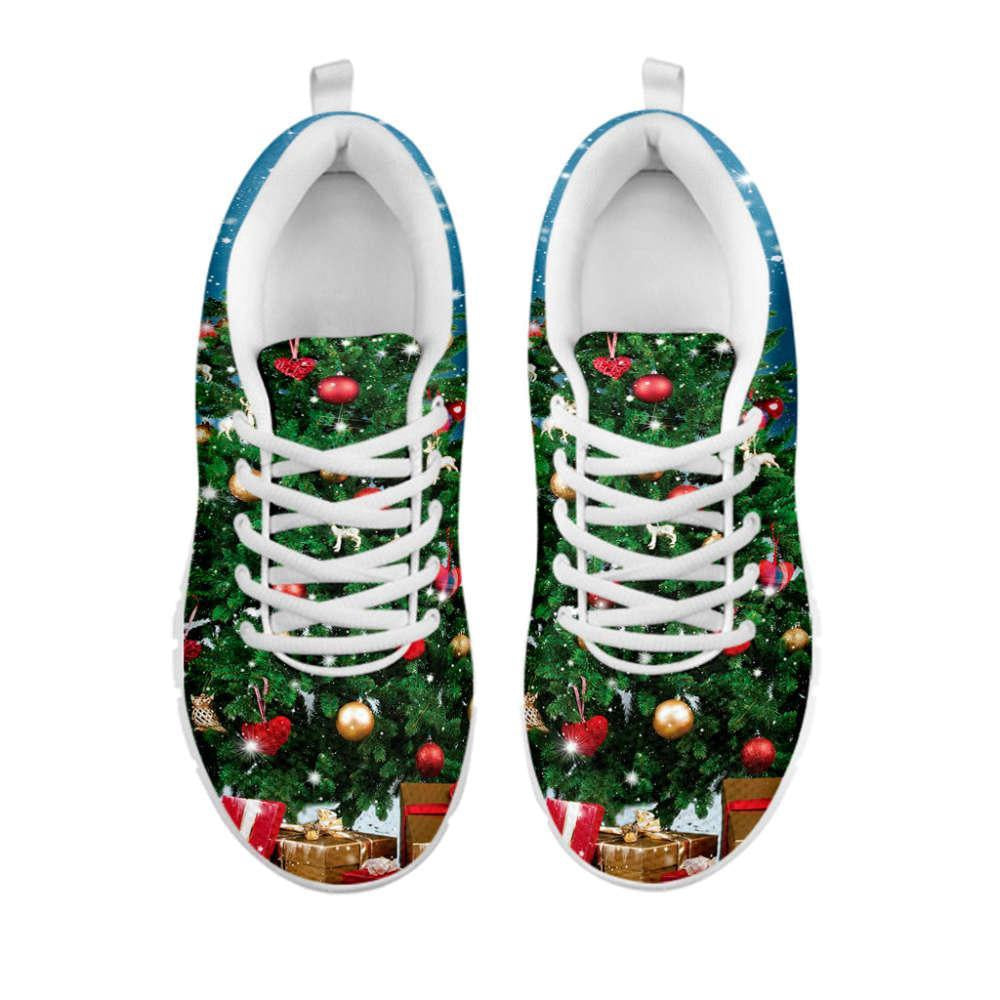 Christmas Tree And Snow Print Shoes Sneaker, Christmas Shoes, Chistmas Sneaker, Christmas Running Shoes