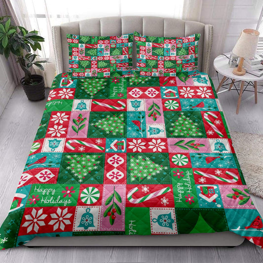 Christmas Tree Candy Snowflake Patchwork Xmas Holidays Bedding Set, Christmas Beddings, Xmas Bedding Sets