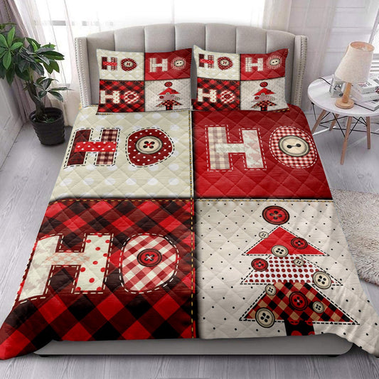 Christmas Tree Hohoho Buffalo Red Plaid Xmas Holiday Bedding Set, Christmas Beddings, Xmas Bedding Sets