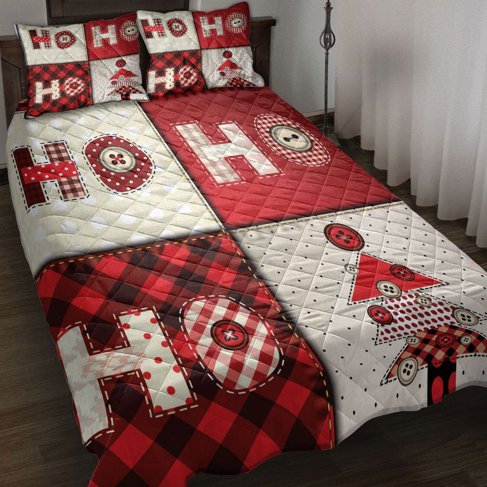 Christmas Tree Hohoho Buffalo Red Plaid Xmas Holiday Bedding Set, Christmas Beddings, Xmas Bedding Sets