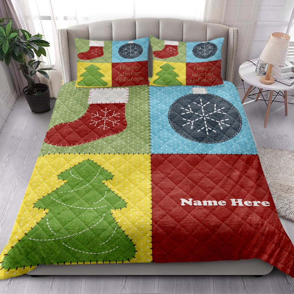 Christmas Tree Patchwork Bedding Set, Christmas Beddings, Xmas Bedding Sets