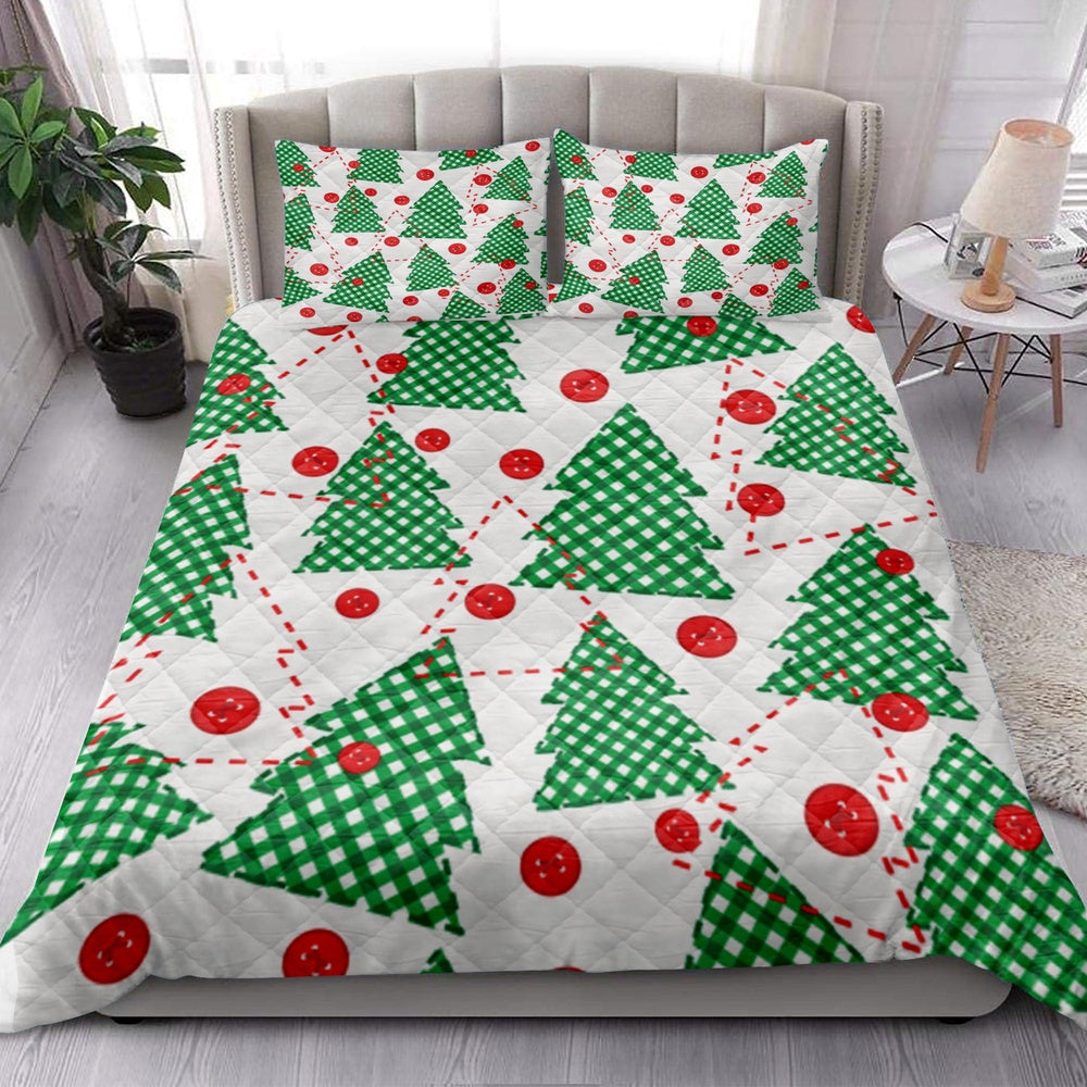 Christmas Tree Patchwork Green Xmas Holidays Bedding Set, Christmas Beddings, Xmas Bedding Sets