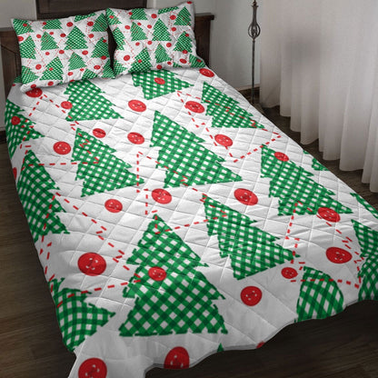 Christmas Tree Patchwork Green Xmas Holidays Bedding Set, Christmas Beddings, Xmas Bedding Sets