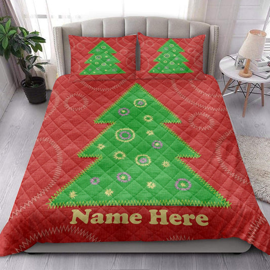 Christmas Tree Patchwork Style Bedding Set, Christmas Beddings, Xmas Bedding Sets