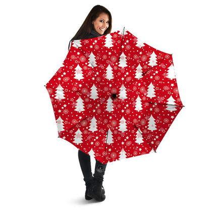 Christmas Tree Polka Dot Print Pattern Umbrella, Christmas Umbrella, Xmas Umbrella