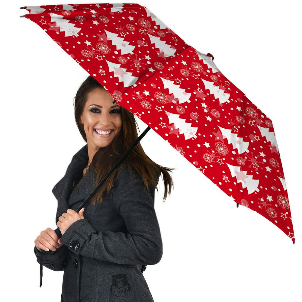 Christmas Tree Polka Dot Print Pattern Umbrella, Christmas Umbrella, Xmas Umbrella