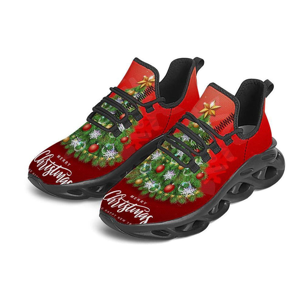 Christmas Tree Print Black Max Soul Shoes, Christmas Sneakers, Christmas Shoes, Christmas Clunky Sneaker