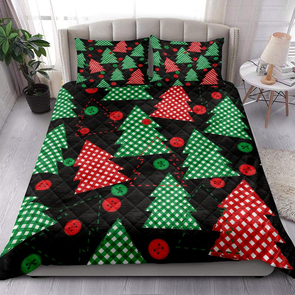 Christmas Tree Red Green Plaid Xmas Holidays Bedding Set, Christmas Beddings, Xmas Bedding Sets