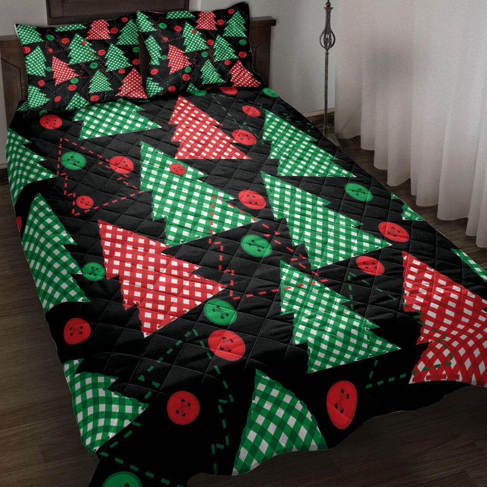 Christmas Tree Red Green Plaid Xmas Holidays Bedding Set, Christmas Beddings, Xmas Bedding Sets