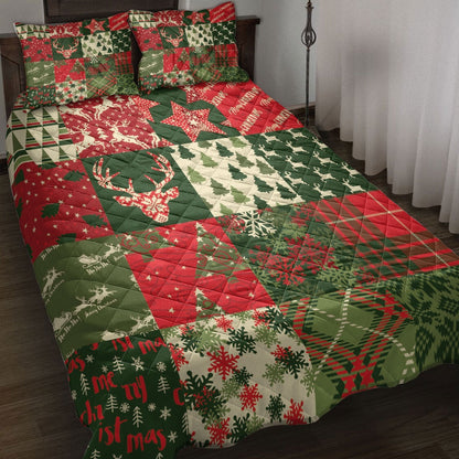 Christmas Tree Snowflake Santa Cla Us Patchwork Xmas Holiday Bedding Set, Christmas Beddings, Xmas Bedding Sets